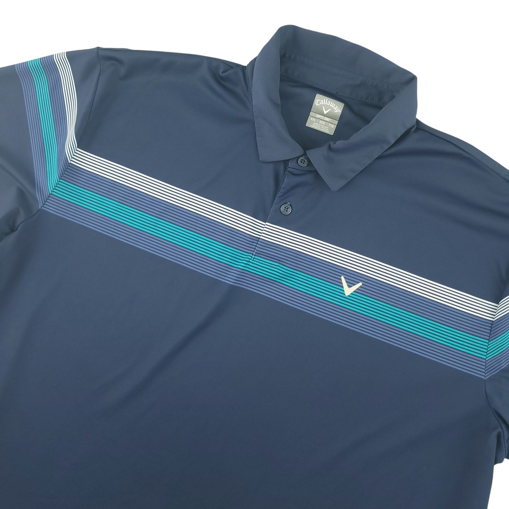 Callaway Opti-Dri Polo Shirt Mens 2XL Blue Stripe Golf Performance Logo Top
